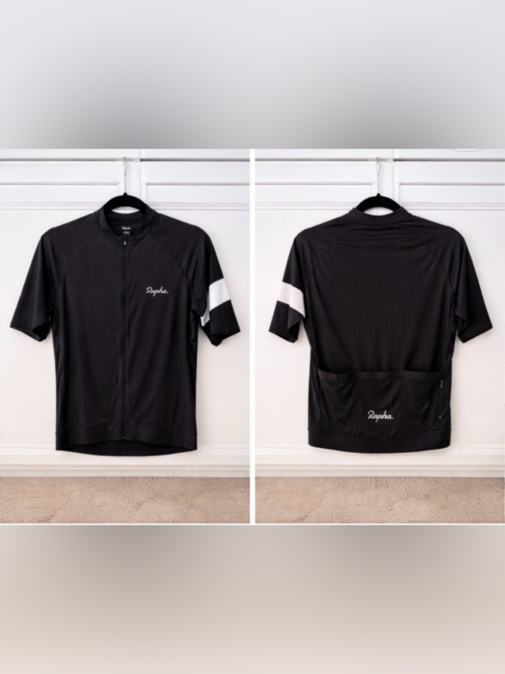 Rapha Black Cycling Jersey with White Sleeve Stripe